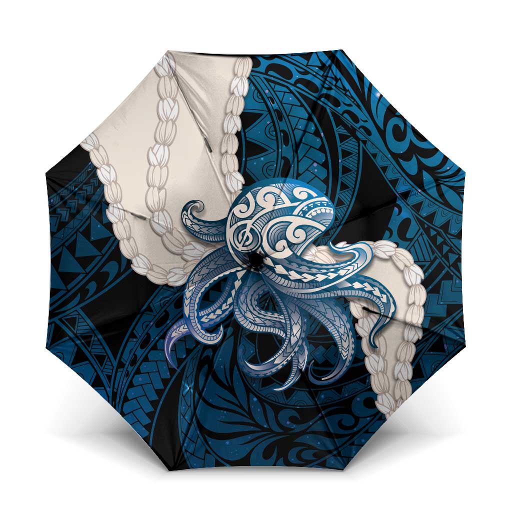 Blue Galaxy Polynesia Tribal Octopus Tattoo Umbrella Pikake Lei Polynesian Pattern LT14 One Size Folded 11.42 inch Opened Diameter 37.4 inch Blue - Polynesian Pride