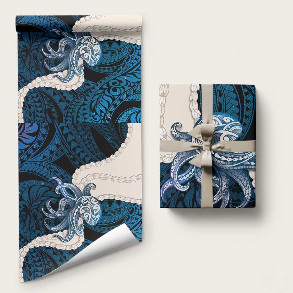 Blue Galaxy Polynesia Tribal Octopus Tattoo Wrapping Paper Pikake Lei Polynesian Pattern LT14 58" × 23" Blue - Polynesian Pride