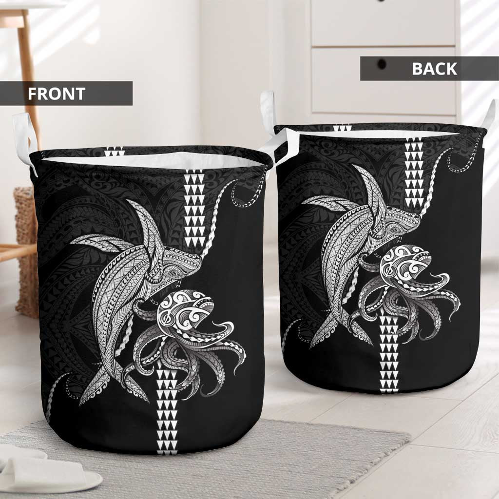 Kanaloa Aloha Hawaii Laundry Basket Humpback Whale Octopus Tattoo Kakau Pattern LT14 - Polynesian Pride