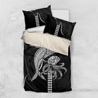 Kanaloa Aloha Hawaii Bedding Set Humpback Whale Octopus Tattoo Kakau Pattern LT14 US Twin 172cm x 218cm Black - Polynesian Pride