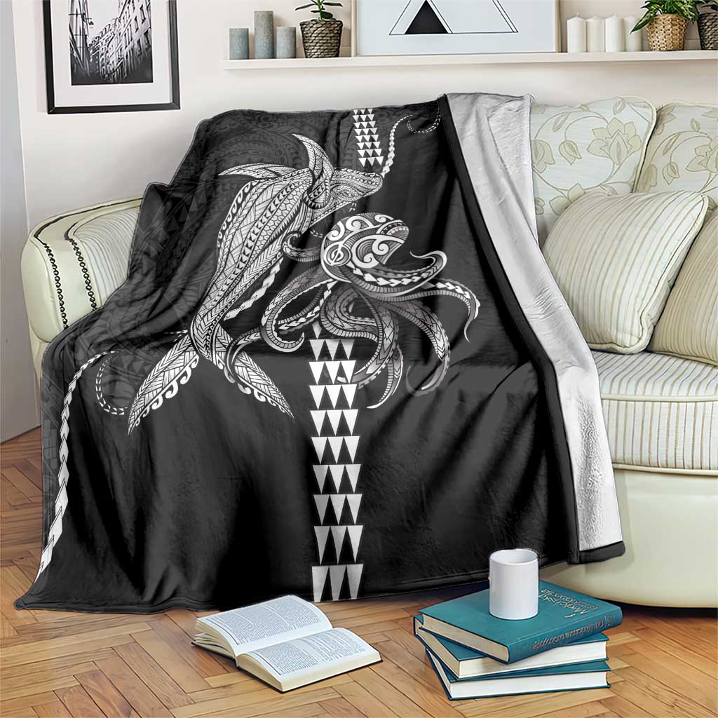 Kanaloa Aloha Hawaii Blanket Humpback Whale Octopus Tattoo Kakau Pattern LT14 Black - Polynesian Pride