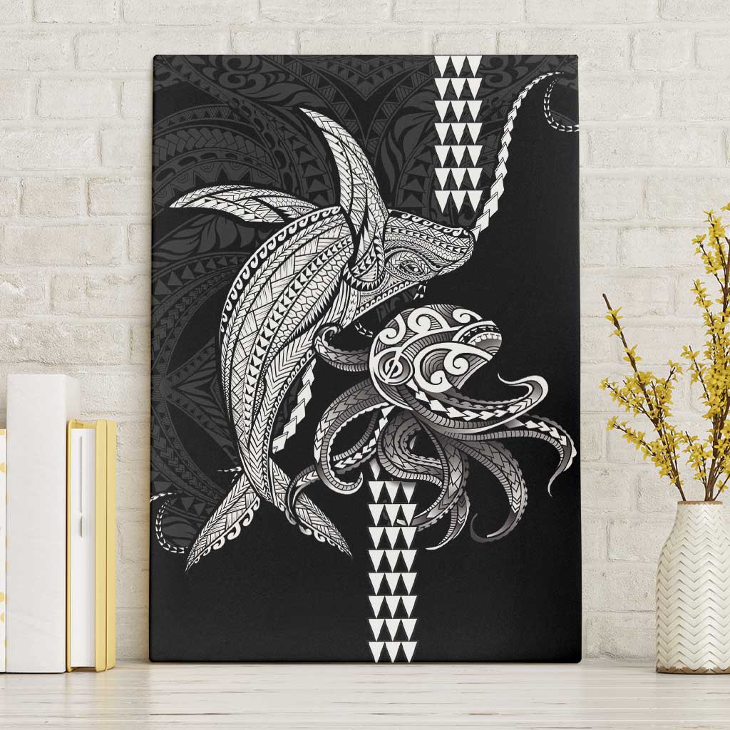 Kanaloa Aloha Hawaii Canvas Wall Art Humpback Whale Octopus Tattoo Kakau Pattern LT14 Without Frame Black - Polynesian Pride