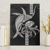 Kanaloa Aloha Hawaii Canvas Wall Art Humpback Whale Octopus Tattoo Kakau Pattern LT14 Without Frame Black - Polynesian Pride