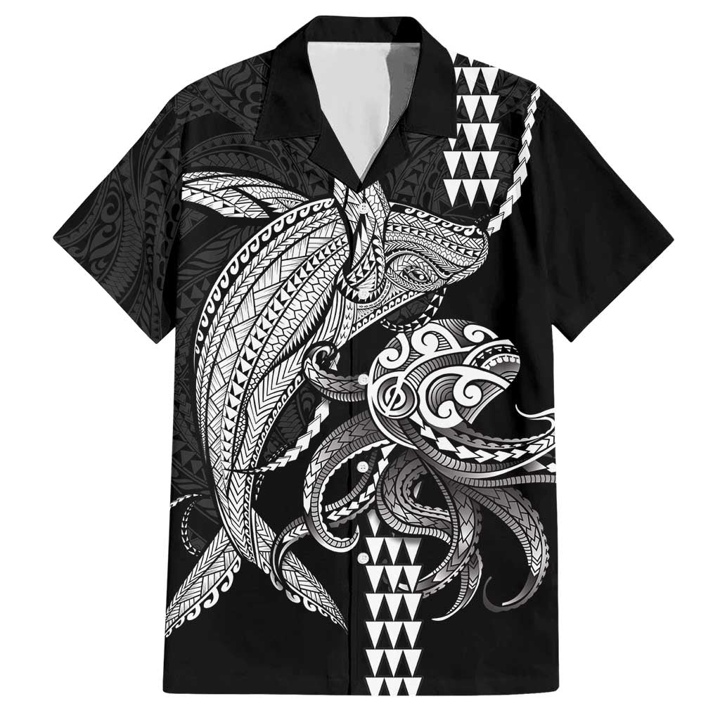 Kanaloa Aloha Hawaii Hawaiian Shirt Humpback Whale Octopus Tattoo Kakau Pattern LT14 Black - Polynesian Pride