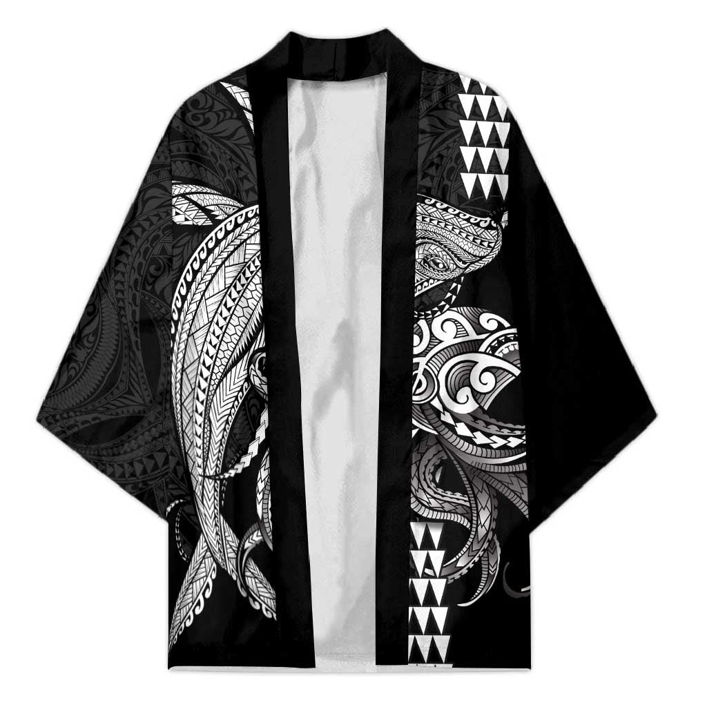 Kanaloa Aloha Hawaii Kimono Humpback Whale Octopus Tattoo Kakau Pattern LT14 Unisex Black - Polynesian Pride