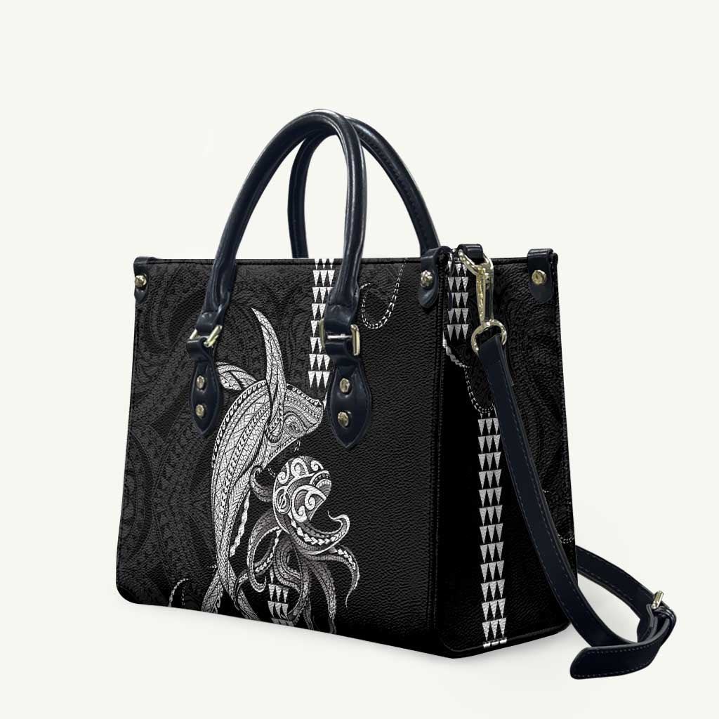 Kanaloa Aloha Hawaii Leather Bag Humpback Whale Octopus Tattoo Kakau Pattern LT14 Black - Polynesian Pride