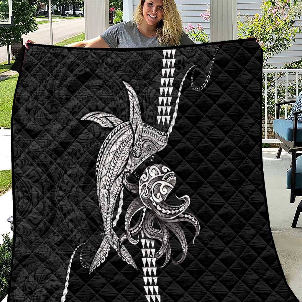Kanaloa Aloha Hawaii Quilt Humpback Whale Octopus Tattoo Kakau Pattern LT14 Black - Polynesian Pride