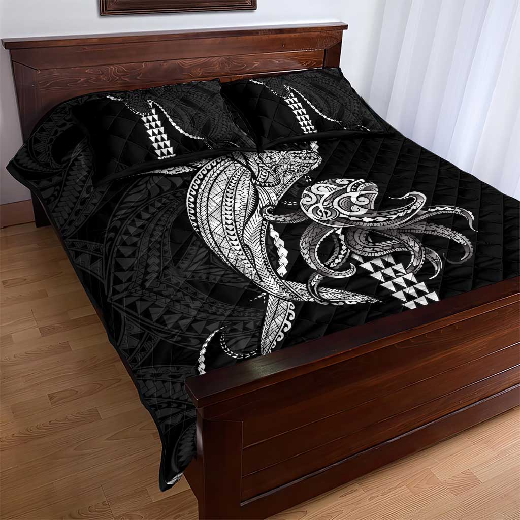 Kanaloa Aloha Hawaii Quilt Bed Set Humpback Whale Octopus Tattoo Kakau Pattern LT14 - Polynesian Pride