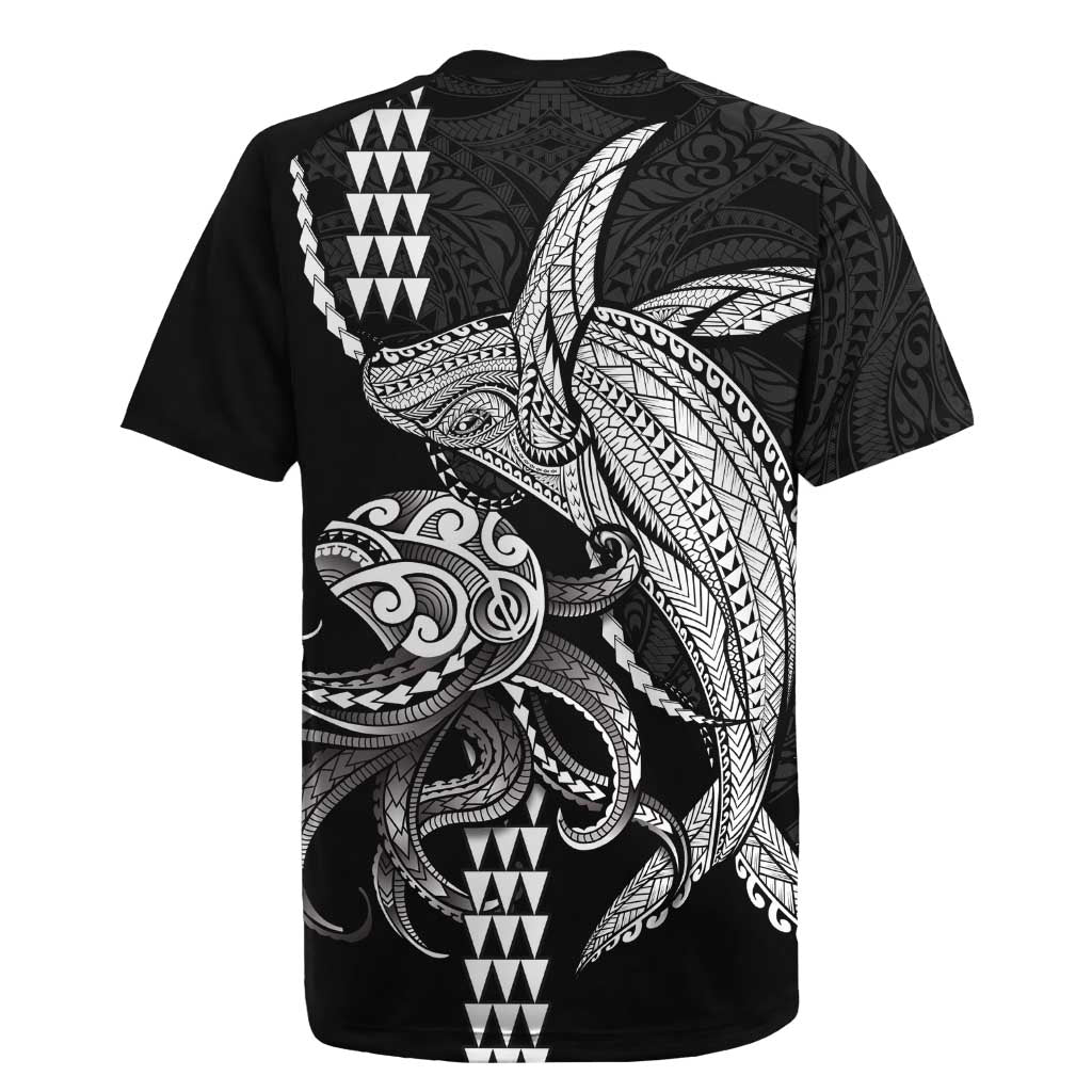 Kanaloa Aloha Hawaii Rugby Jersey Humpback Whale Octopus Tattoo Kakau Pattern LT14 - Polynesian Pride