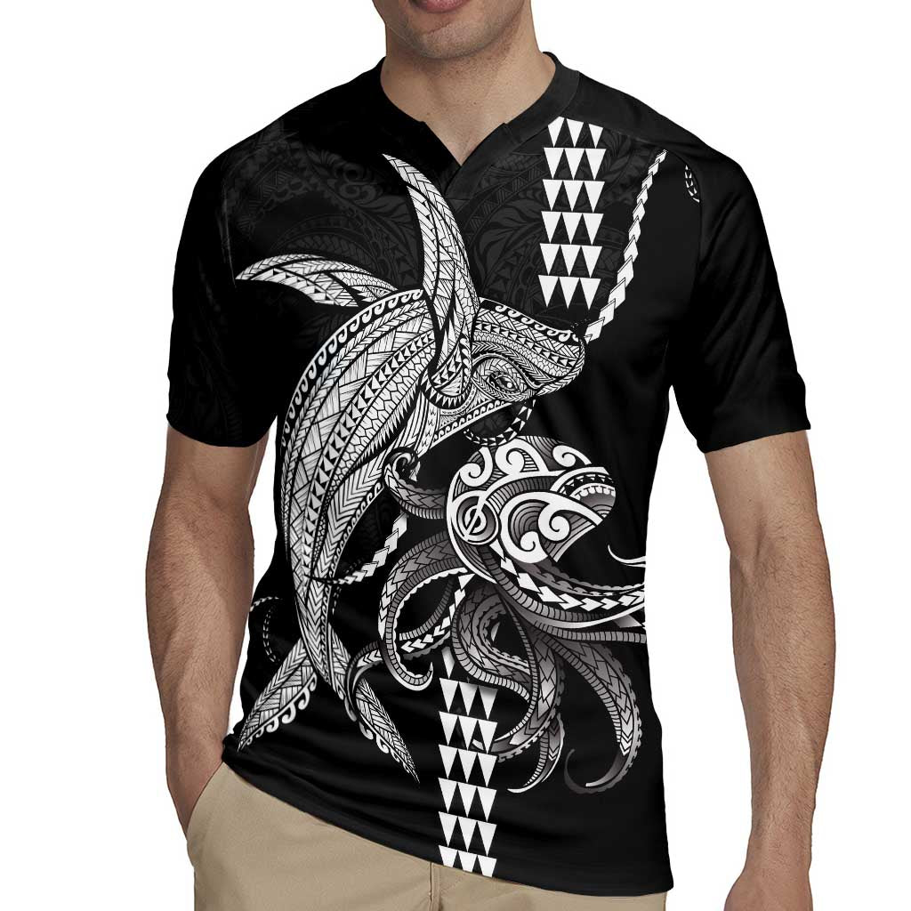 Kanaloa Aloha Hawaii Rugby Jersey Humpback Whale Octopus Tattoo Kakau Pattern LT14 - Polynesian Pride