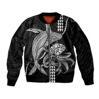 Kanaloa Aloha Hawaii Sleeve Zip Bomber Jacket Humpback Whale Octopus Tattoo Kakau Pattern LT14 Unisex Black - Polynesian Pride
