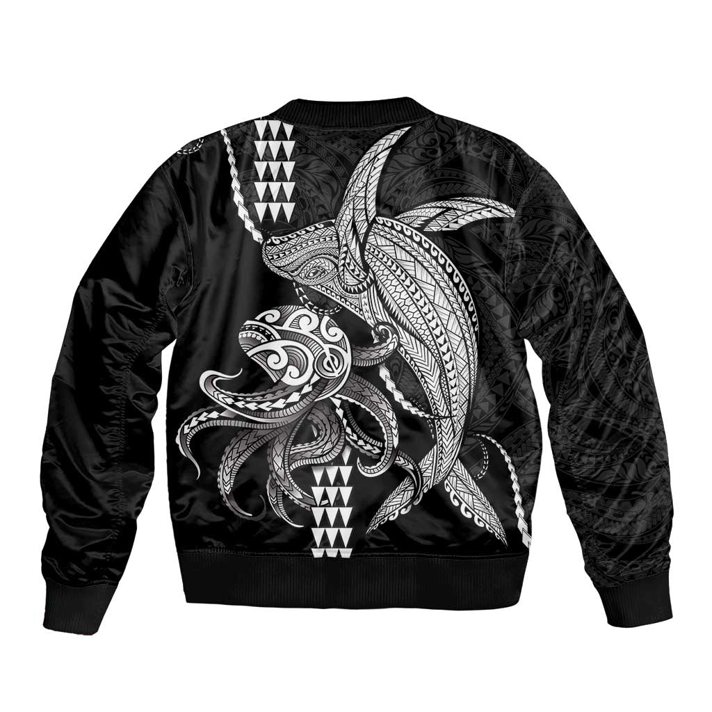 Kanaloa Aloha Hawaii Sleeve Zip Bomber Jacket Humpback Whale Octopus Tattoo Kakau Pattern LT14 - Polynesian Pride