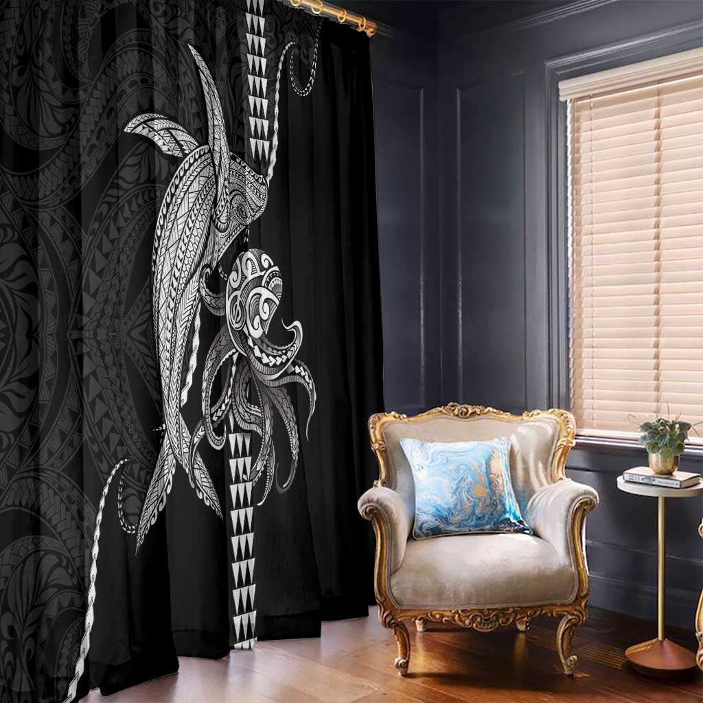 Kanaloa Aloha Hawaii Window Curtain Humpback Whale Octopus Tattoo Kakau Pattern LT14 - Polynesian Pride