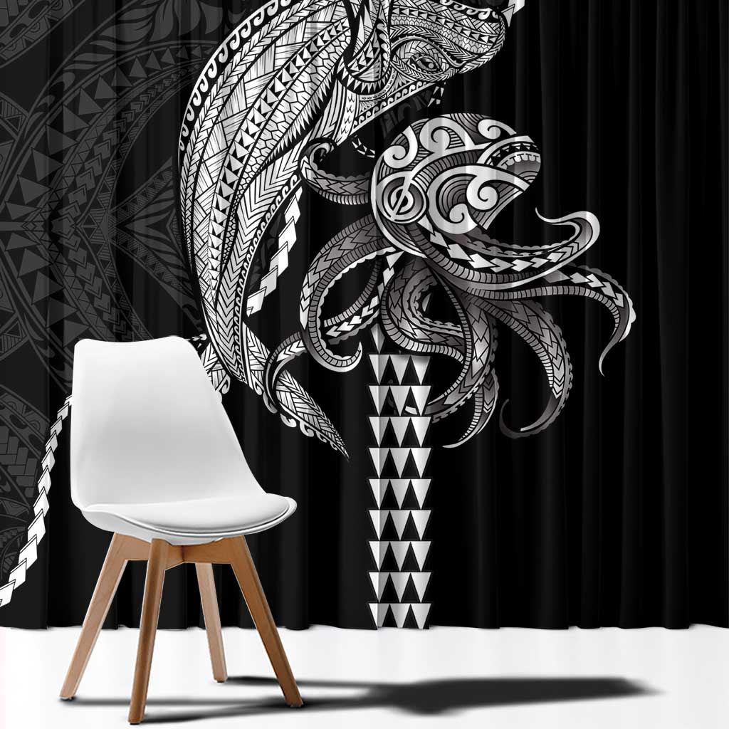 Kanaloa Aloha Hawaii Window Curtain Humpback Whale Octopus Tattoo Kakau Pattern LT14 - Polynesian Pride