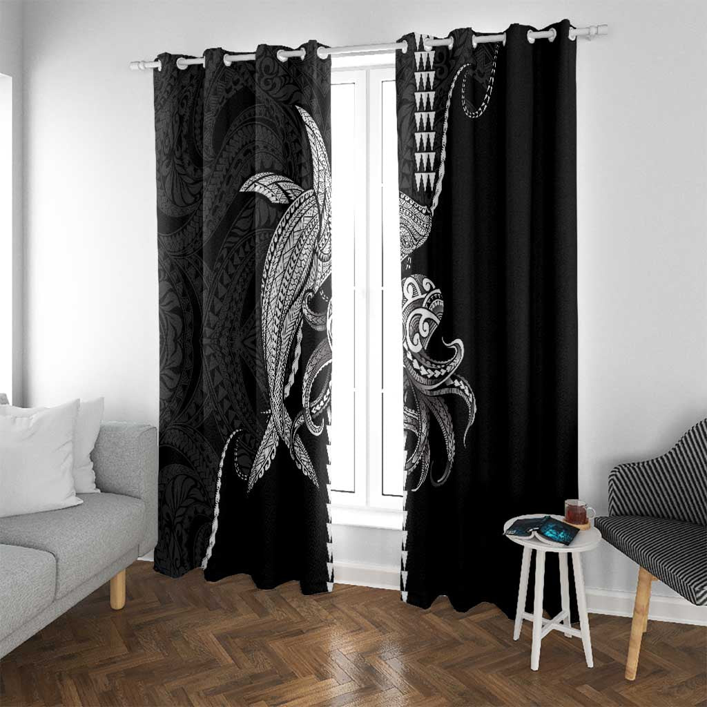 Kanaloa Aloha Hawaii Window Curtain Humpback Whale Octopus Tattoo Kakau Pattern LT14 With Grommets Black - Polynesian Pride