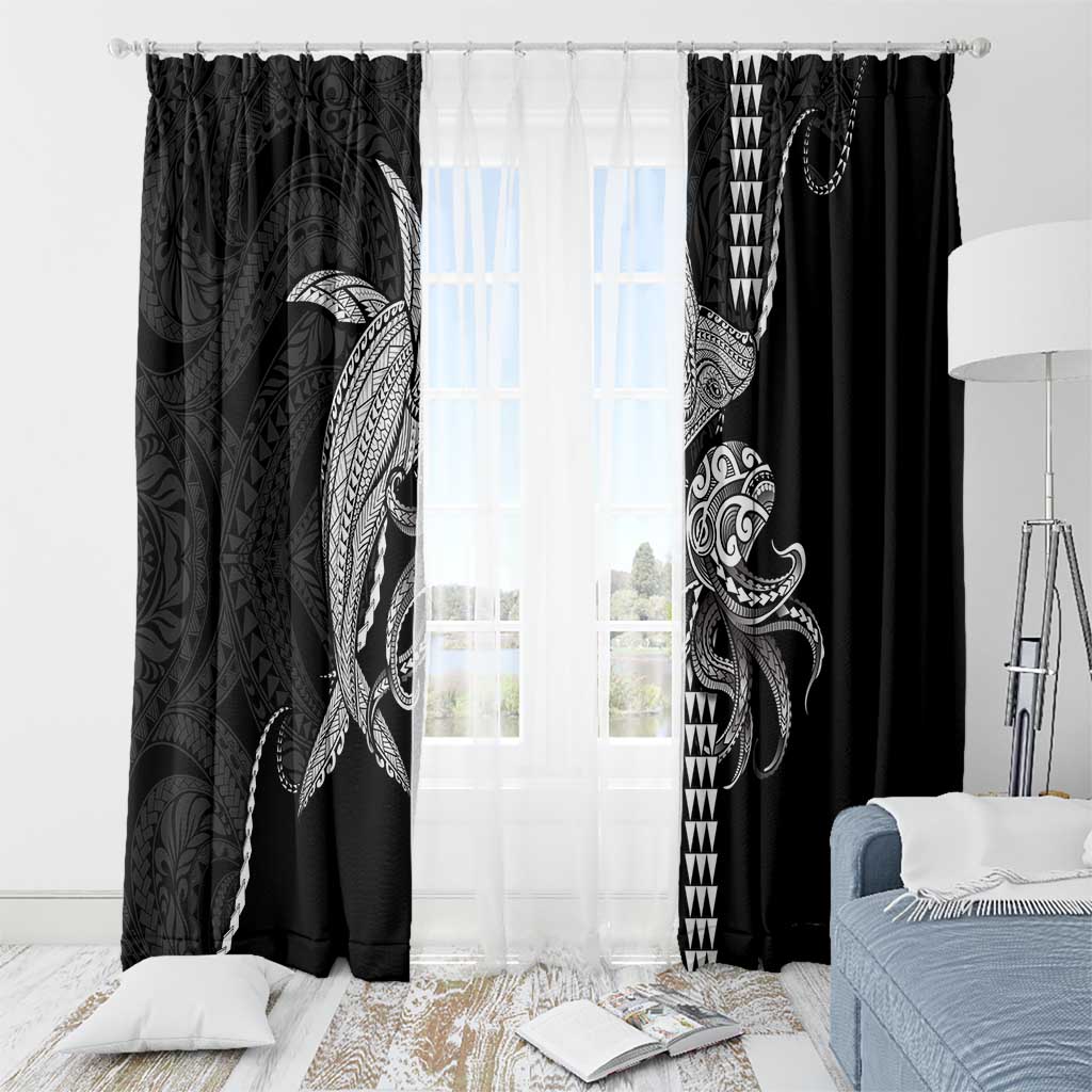 Kanaloa Aloha Hawaii Window Curtain Humpback Whale Octopus Tattoo Kakau Pattern LT14 - Polynesian Pride