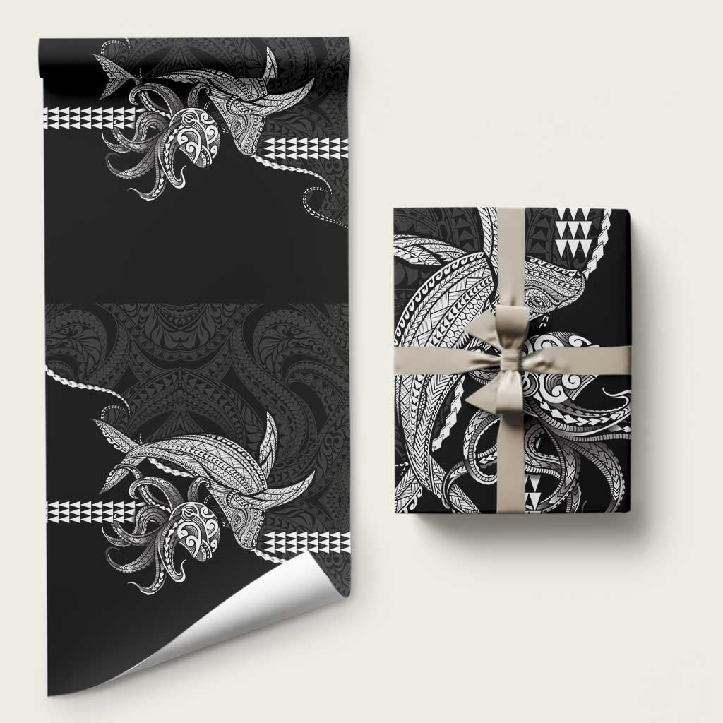 Kanaloa Aloha Hawaii Wrapping Paper Humpback Whale Octopus Tattoo Kakau Pattern LT14 58" × 23" Black - Polynesian Pride