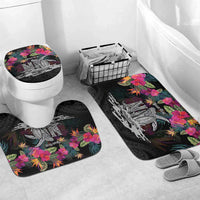 Personalised Hawaii Bathroom Set Humpback Whale Tattoo With Tropical Flowers Black LT14 Mat Set Only (3 pcs) One Size Black - Polynesian Pride