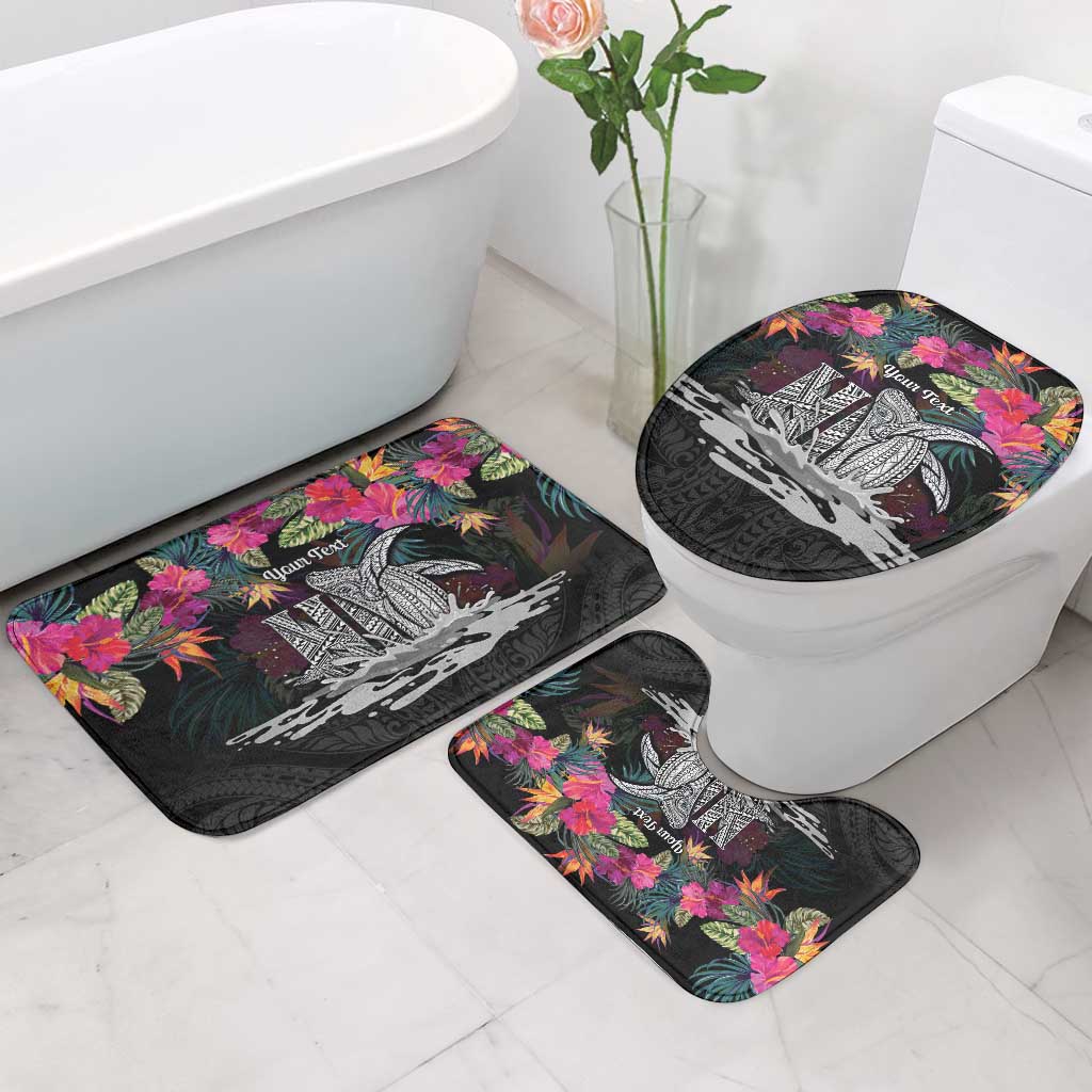 Personalised Hawaii Bathroom Set Humpback Whale Tattoo With Tropical Flowers Black LT14 - Polynesian Pride