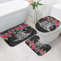 Personalised Hawaii Bathroom Set Humpback Whale Tattoo With Tropical Flowers Black LT14 - Polynesian Pride