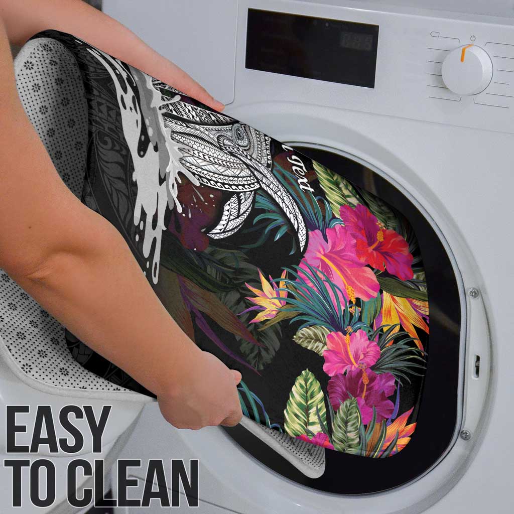 Personalised Hawaii Bathroom Set Humpback Whale Tattoo With Tropical Flowers Black LT14 - Polynesian Pride