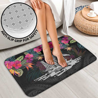Personalised Hawaii Bathroom Set Humpback Whale Tattoo With Tropical Flowers Black LT14 - Polynesian Pride