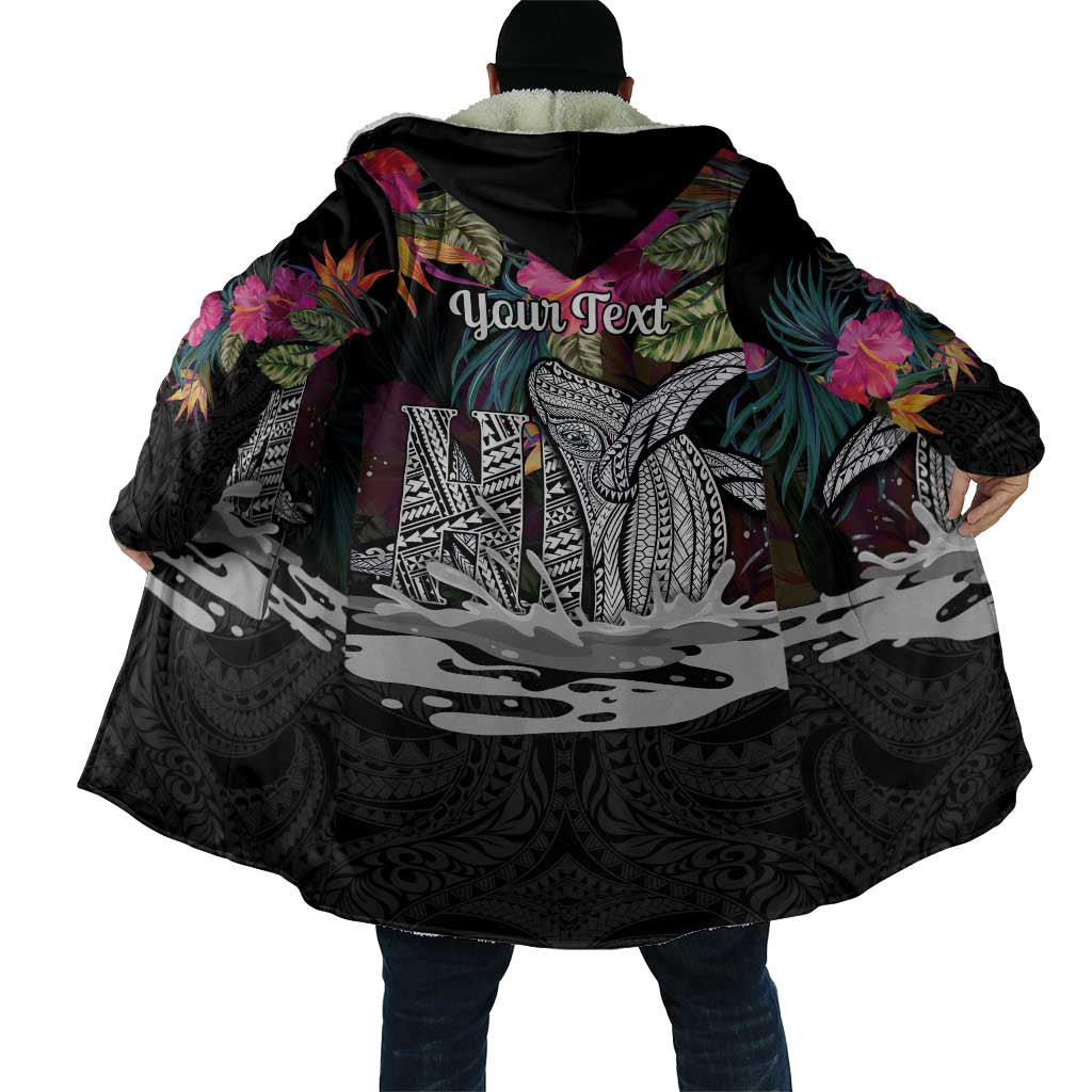 Personalised Hawaii Cloak Humpback Whale Tattoo With Tropical Flowers Black LT14 - Polynesian Pride
