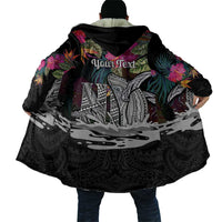 Personalised Hawaii Cloak Humpback Whale Tattoo With Tropical Flowers Black LT14 - Polynesian Pride