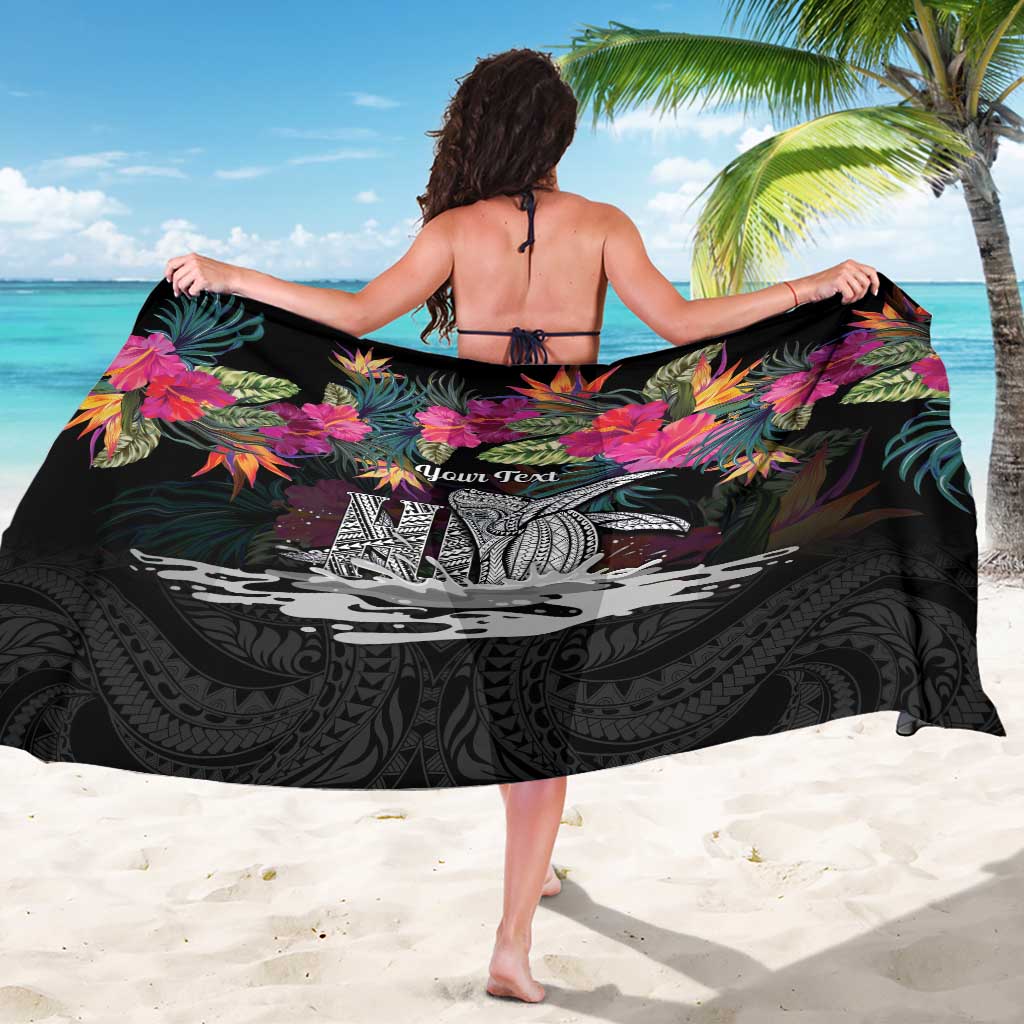 Personalised Hawaii Sarong Humpback Whale Tattoo With Tropical Flowers Black LT14 - Polynesian Pride