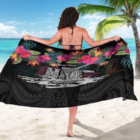 Personalised Hawaii Sarong Humpback Whale Tattoo With Tropical Flowers Black LT14 - Polynesian Pride