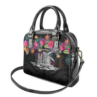 Personalised Hawaii Shoulder Handbag Humpback Whale Tattoo With Tropical Flowers Black LT14 - Polynesian Pride