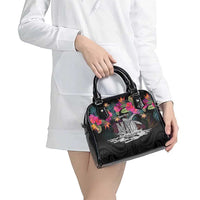 Personalised Hawaii Shoulder Handbag Humpback Whale Tattoo With Tropical Flowers Black LT14 - Polynesian Pride