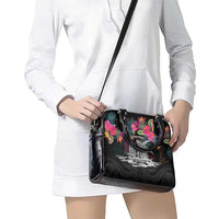 Personalised Hawaii Shoulder Handbag Humpback Whale Tattoo With Tropical Flowers Black LT14 - Polynesian Pride