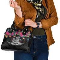 Personalised Hawaii Shoulder Handbag Humpback Whale Tattoo With Tropical Flowers Black LT14 - Polynesian Pride