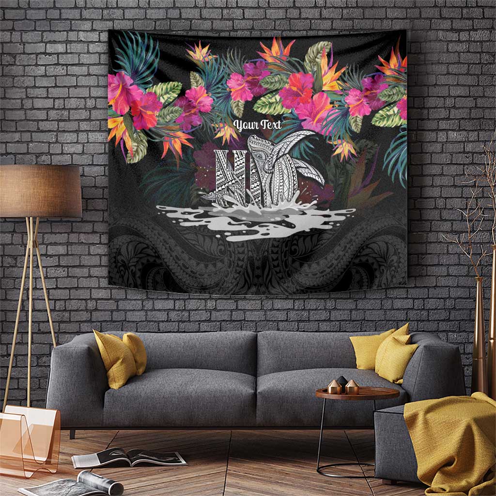 Personalised Hawaii Tapestry Humpback Whale Tattoo With Tropical Flowers Black LT14 Black - Polynesian Pride