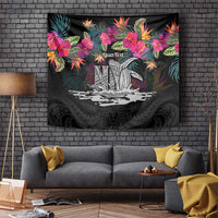 Personalised Hawaii Tapestry Humpback Whale Tattoo With Tropical Flowers Black LT14 Black - Polynesian Pride
