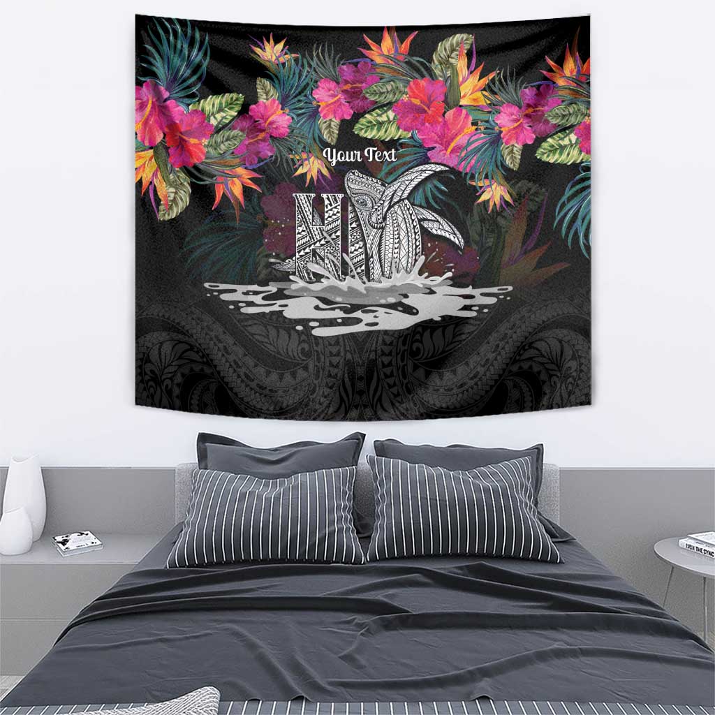 Personalised Hawaii Tapestry Humpback Whale Tattoo With Tropical Flowers Black LT14 - Polynesian Pride
