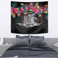 Personalised Hawaii Tapestry Humpback Whale Tattoo With Tropical Flowers Black LT14 - Polynesian Pride