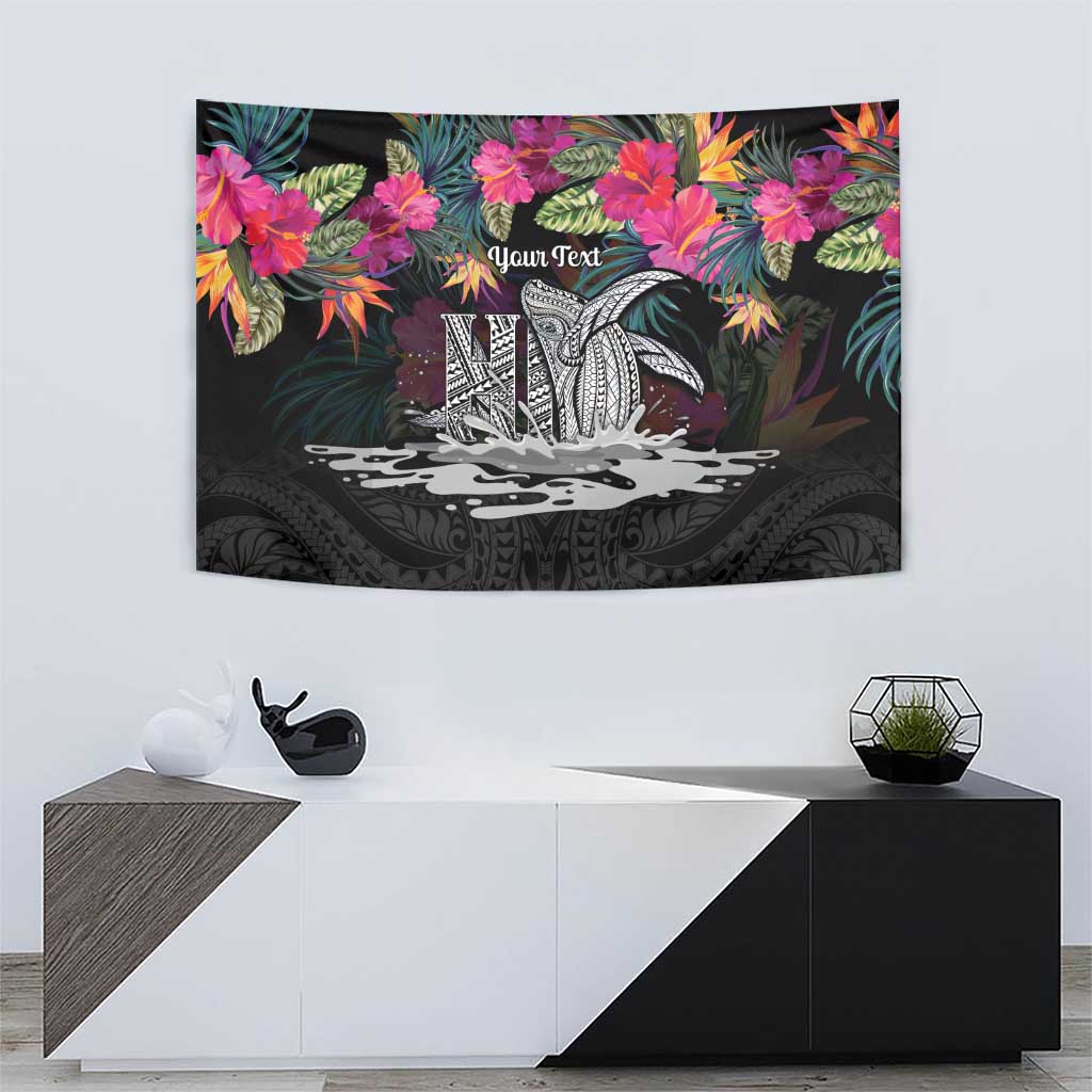Personalised Hawaii Tapestry Humpback Whale Tattoo With Tropical Flowers Black LT14 - Polynesian Pride