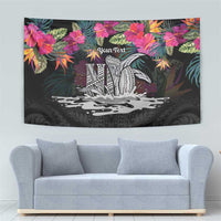 Personalised Hawaii Tapestry Humpback Whale Tattoo With Tropical Flowers Black LT14 - Polynesian Pride