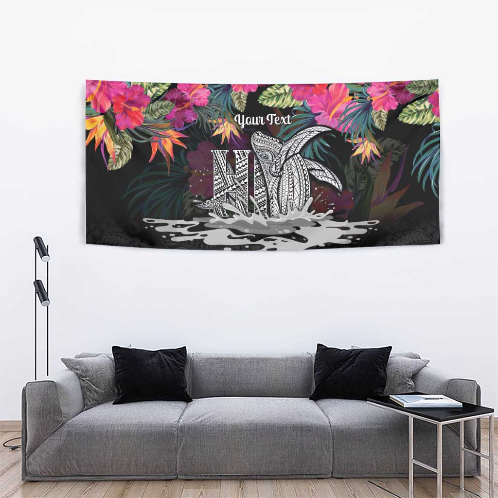 Personalised Hawaii Tapestry Humpback Whale Tattoo With Tropical Flowers Black LT14 - Polynesian Pride