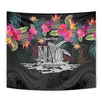 Personalised Hawaii Tapestry Humpback Whale Tattoo With Tropical Flowers Black LT14 - Polynesian Pride