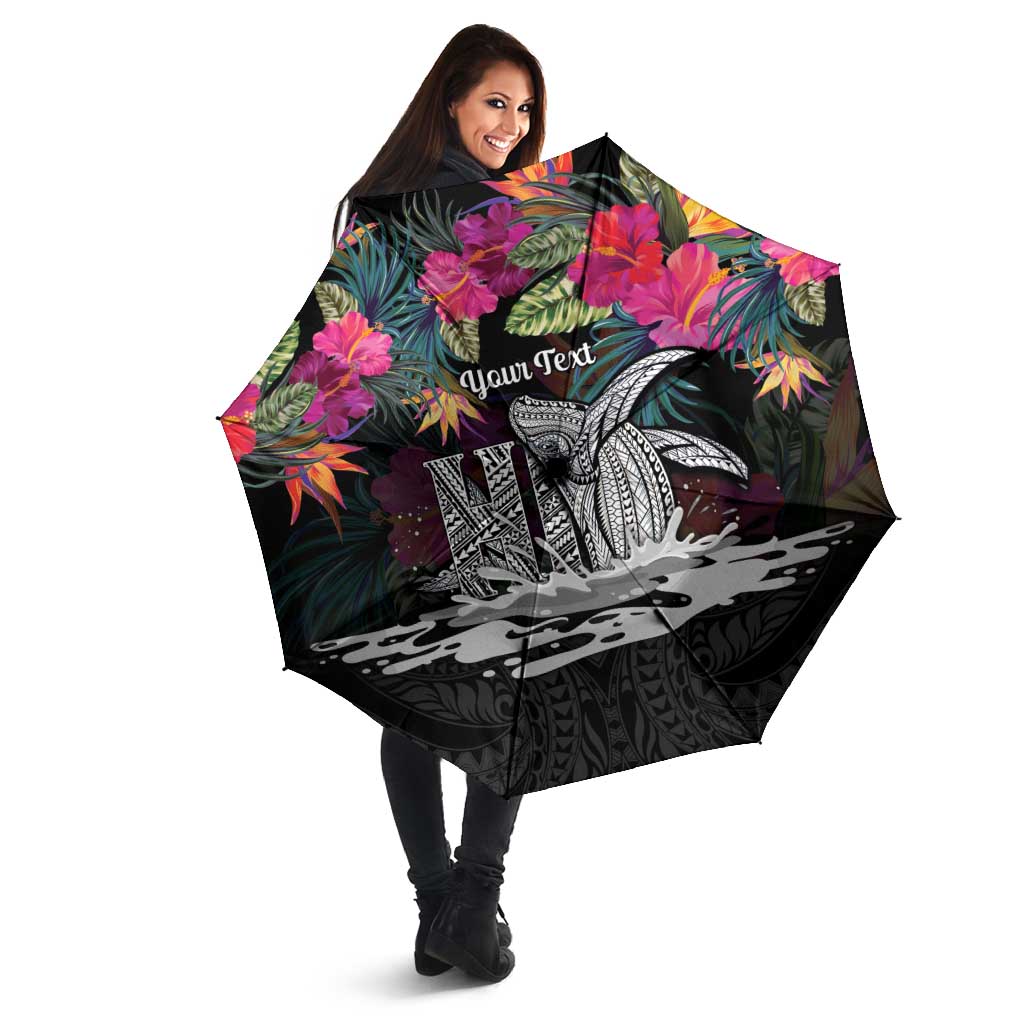 Personalised Hawaii Umbrella Humpback Whale Tattoo With Tropical Flowers Black LT14 - Polynesian Pride