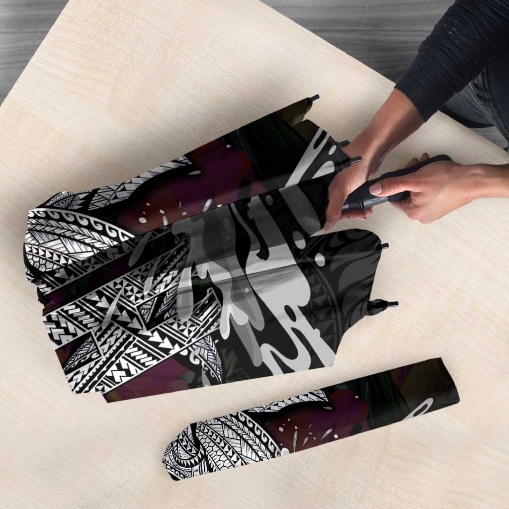 Personalised Hawaii Umbrella Humpback Whale Tattoo With Tropical Flowers Black LT14 - Polynesian Pride