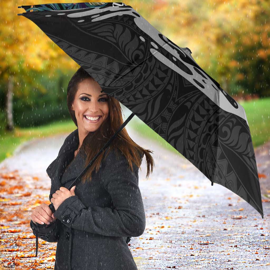 Personalised Hawaii Umbrella Humpback Whale Tattoo With Tropical Flowers Black LT14 - Polynesian Pride