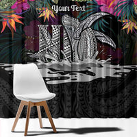 Personalised Hawaii Window Curtain Humpback Whale Tattoo With Tropical Flowers Black LT14 - Polynesian Pride
