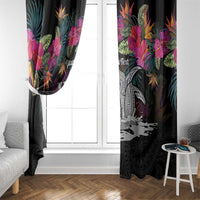 Personalised Hawaii Window Curtain Humpback Whale Tattoo With Tropical Flowers Black LT14 - Polynesian Pride