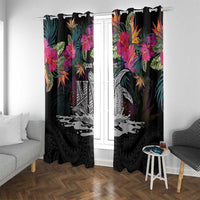Personalised Hawaii Window Curtain Humpback Whale Tattoo With Tropical Flowers Black LT14 With Grommets Black - Polynesian Pride
