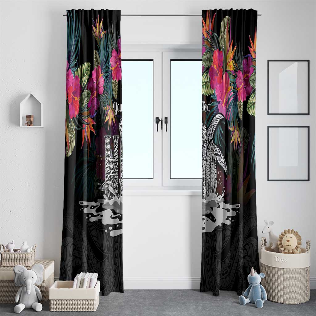 Personalised Hawaii Window Curtain Humpback Whale Tattoo With Tropical Flowers Black LT14 - Polynesian Pride