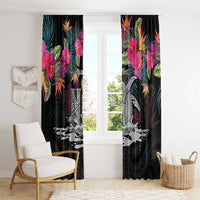 Personalised Hawaii Window Curtain Humpback Whale Tattoo With Tropical Flowers Black LT14 - Polynesian Pride